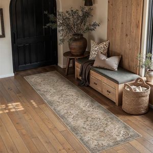lot 4128 image: PureCozy Brown Runner Rug 2x8 Washable Vintage Long Carpet Low Pile Traditional Distressed Retro Accent Indoor Hallway Throw Rug Non Slip for Kitchen Laundry Bathroom Dining Room