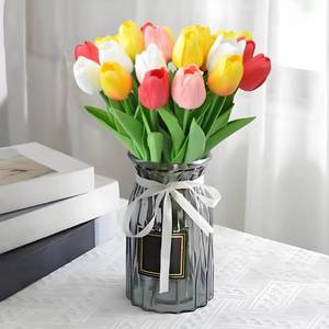 lot 4141 image: SHINE-CO LIGHTING PU Real Touch Tulips Artificial Flowers 20Pcs Flowers Arrangement Bouquet for Home Office Wedding Decoration (Multicolor)