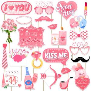 lot 4146 image: JXYCBZYing Light Pink Valentines Day Photo Booth Props - Pack of 24  Valentines Day Props for Photography, Lovers Selfie Photo Booth Props for Valentines Day Party Decorations Favors Supplies