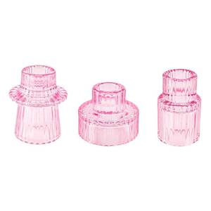 lot 4157 image: Double Sided Vintage Ribbed Taper Glass Candle Holders,Tea Candle Holder for Table Centerpieces, Wedding Decorations and Dinner Parties (Pink, 3 PCS)