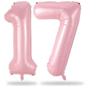 lot 4184 image: Large Light Pink 17 Balloon, Foil Number 1 & 7 Helium Balloon, 40 Inch Mylar Self Inflating Number 17 Balloon Pastel Pink for Girls 17th Birthday Party Decor Women Anniversary Decorations Supplies