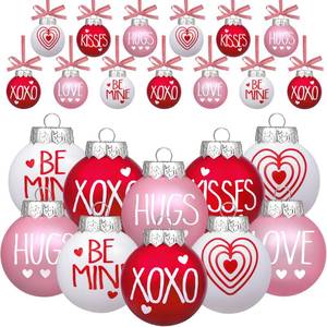 lot 4192 image: 12 Pcs Valentines Day Ball Ornaments - 2.36 Inch Red Pink White Valentines Day Letter Hanging Decorations Buffalo Plaid Balls Ornaments for Tree Valentines Day Party Supplies Decorations