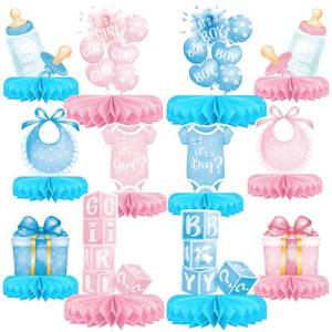 lot 4197 image: Gender Reveal Decoration Set - Includes Baby Reveal Table Decorations with Honeycomb Centerpiece for Boy or Girl Baby Shower Party Decoration
