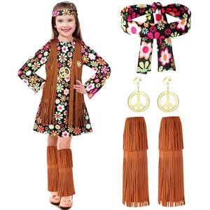 lot 4199 image: Haysandy Kids Hippie Costume Set 60s 70s Hippie Dress Peace Sign Party Accessories for Carnival Halloween Cosplay Party(Cute Style,S)
