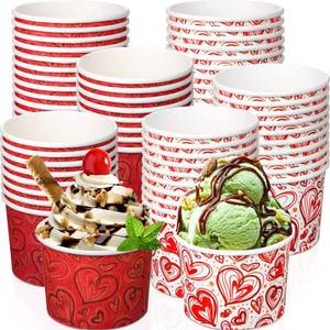 lot 4202 image: Zopeal 80 Pcs Valentines Day Ice Cream Cups 9 oz Disposable Valentines Bowls Red Heart Paper Dessert Bowls Treat Snack Soup Cups for Hot or Cold Food Party Supplies Decoration