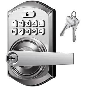 lot 4205 image: TEEHO TE004 Keyless Entry Keypad Door Lock with Handle - Smart Digital Electronic Lock for Interior Door with Anti-Peeping, Auto Lock & Passage Mode - Easy Installation - Satin Nickel