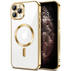 lot 4206 image: Hython Magnetic Clear for iPhone 11 Pro Case with Camera Lens Protector Compatible with MagSafe Luxury Plating Edge Slim Soft TPU Cover Protective Phone Case for iPhone 11 Pro 5.8, Gold