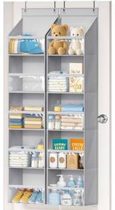 lot 5068 image: AOODA 2 Pack Over the Door Organizer, Large Capacity Closet Door Hanging Organizer, Clear Deep Pockets Baby Organizer Storage for Nursery, Bathroom, Bedroom, Pantry, Diapers (Grey)