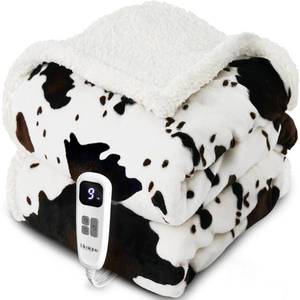 lot 5073 image: blunique Heated Blanket Throw Blanket - Fast Heating Electric Blanket, Soft Flannel Heated Throw with 4 Time Settings, 10 Heating Settings, Warm Gifts for Women & Mom & Grandma(50x60Cow Print White)