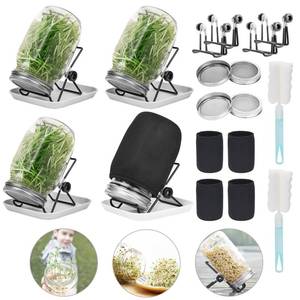 lot 5079 image: Lulonpon 4 Sprouting Jar Kit, Wide Mouth Quart Mason Jars with Stainless Steel Screen Sprout Lids, 86mm,1000ml,Stand,Tray and Canning Brush,Seed Sprouter Set for Growing Broccoli, Alfalfa