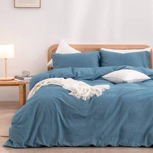 lot 5089 image: BESTOUCH Duvet Cover Set 100% Washed Cotton Linen Feel Super Soft Comfortable Chic Lightweight 2 PCs Home Bedding Set Solid Dark Blue TwinTwin XL