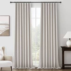 lot 5094 image: Pleat Linen Blend Room Darkening Curtains 92 Inch Length 2 Panels Set for Living Room, Natural Melange Grey for Bedroom Windows Blackout Drapes Heat Blocking Curtain for Summer Heat (50Wx92L)