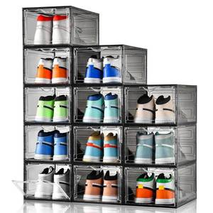 lot 5097 image: Clemate Upgraded X-Large Shoe Storage Box,12 Pack,Shoe Box Clear Plastic Stackable,Drop Front Shoe Box with Clear Door,Shoe Organizer Containers For Sneaker Display,Fit up to US Size13, Ashy