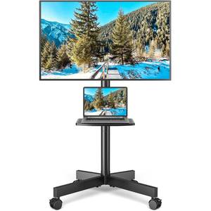 lot 5099 image: Rolling TV Stand with Shelf for 23-65 inch TVs up to 88lbs, Portable Mobile TV Cart with Silent Wheel, Tilt & Height Adjustable Universal Corner TV Stand for Bedroom, Living Room, Office
