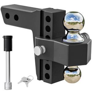 lot 5104 image: VNN Adjustable Trailer Hitch - Fits 2 Inch Receiver Only, 6 Inch DropRise Aluminum Drop Hitch, Heavy Duty Dual Ball Mount (2 & 2-516) 12,500 LBS GTW, Black