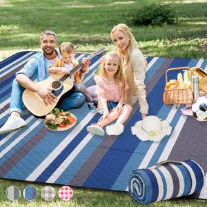 lot 5105 image: Picnic Blankets Outdoor Extra Large - 80x80 Waterproof Beach Blanket, Machine Washable 3-Layer Foldable Park Mat with Sandproof Backing for Grass, Hiking, Travel, Concerts, Indoor (BlueStrip)