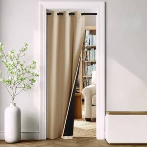 lot 5121 image: NICETOWN 2 Panles Thermal Insulated Blackout Doorway Curtains 80 inches Long, Room Darkening Grommet Drapes with Black Liner Noise Reducing Window Cover for Bedroom Living Room, Biscotti Beige, 34 W
