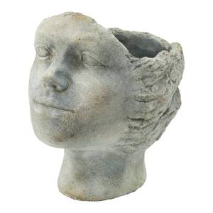 lot 5123 image: A&B Home Profile Head Cement Outdoor Planter, Unique Face Statue Vase Plant Pot, Gray Finish 9.5in Tall