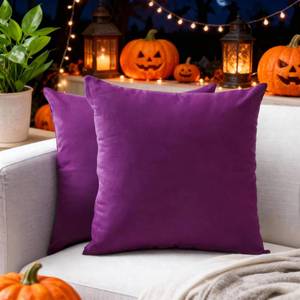 lot 6066 image: Encasa XO Throw Pillow Covers 18x18 in Set of 2 Purple  No Inserts  Cotton Pillow Covers for Living Room, Bed, Sofa, Couch  Decorative Cushion Covers with Improved Zipper