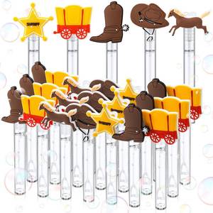 lot 6072 image: A30 Pcs Bubbles Party Favors Mini Bubble Wands Tube Bulk Theme Maker Goodie Bags Stuffer Prizes Birthday Gift for Solution(Western)