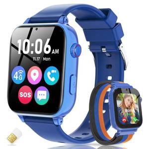 lot 6077 image: Yiphun 4G Kids Smart Watch with GPS Tracker, Video Call, Texting, and Phone Calls, Smart Watch for Kids with SIM Card, School Mode Alarm Clock SOS Alerts, Watch Gift for Age 4-12 Boys Girls, Bule