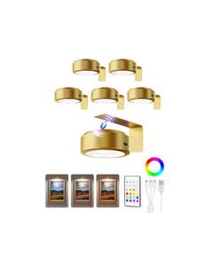 lot 6101 image: EZVALO Picture Lights for Wall, 2000mAh Rechargeable Battery Magnetic Poster Lights with 3 Color Temps & 12 RGB, Remote Dimmable Timer Painting Light, Wall Decor Light for Art Display, Frame (6 Pack)