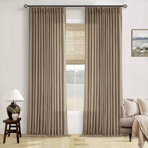 lot 6105 image: TWODRAPES Light Brown Linen Curtains Pinch Pleated Living Room Bedroom Dining Boho Light Filtering Pinch Pleat Drapes Hooks Rings Back Tab Semi Sheer Tan Latte Coffee Color Window Curtains 2 Panels