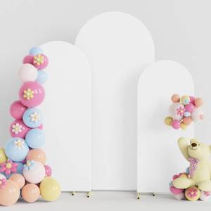 lot 6120 image: Putros Wedding Arch Cover 4FT, 5FT, 6FT White Spandex Fitted Round Top Chiara Backdrop Stand Covers 3 Set for Wedding Birthday Party Decoration