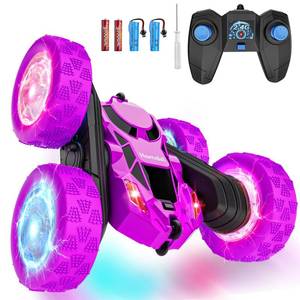 lot 6133 image: Hamdol Remote Control Car for Kids, Stunt RC Cars with Cool Wheel Lights, Double-Sided Driving, 360-degree Rotation Boys & Girls Toys for Ages 6 7 8 9 10-12 Kids, Valentines, Birthday Idea