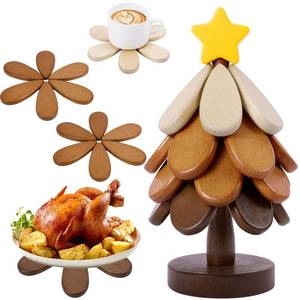 lot 6134 image: Wooden Tree Trivets for Hot Dishes,Tree Shape Trivet Set of 4 for Hot Pot Pans, Wood Coasters for Bowls Teapots Drinks Plates, Home Table Decor(Walnut Wood)