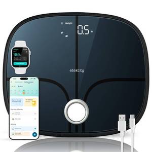 lot 6139 image: Etekcity Smart Rechargeable Scale for Body Weight, BMI, Fat, Muscle Mass, Digital Bathroom Scale with 13 Metrics, Secret Mode, Bluetooth Connect to Free Apps, Stealth Black
