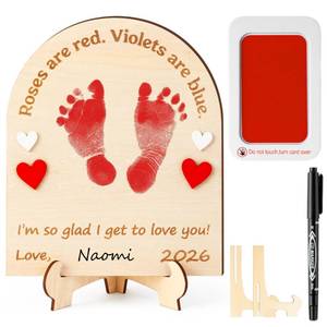 lot 6143 image: R HORSE Babys First DIY Valentine Footprint Art Sign Craft, Engraved 3D Wooden Standable Ornament, Newborn Keepsake Gift Photo Prop for Unisex Baby Handprint or Footprint Valentines Day Baby Shower