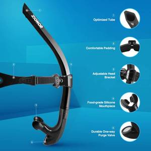 lot 6153 image: ZIONOR T1 Snorkel Lap Swimming Swimmer Training Diving Snorkeling Comfortable Mouthpiece One-Way Purge Valve for Pool Open Water - Black