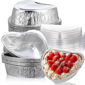 lot 6155 image: Hushee 12 Pcs 15 oz Valentines Day Heart Shaped Cake Pan with Lid 6.3 Inch Aluminum Foil Disposable Cupcake Baking Pan Heart Food Packing Muffin Tin Liner Pudding Cooking Cup for Mothers Day
