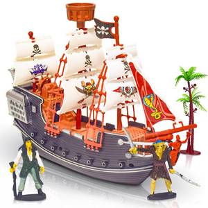 lot 6160 image: ArtCreativity 10 Pirate Boat Playset, Detailed Ship Toy with 2 Pirate Action Figures & Tree, Fun Party Favor and Prize for Boys & Girls Ages 3