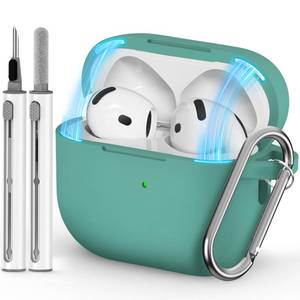 lot 6166 image: Ljusmicker for AirPods 4 Case 2024 with Cleaner Kit,Soft Silicone Protective Cover for Apple AirPods 4th Generation Cases for Women Men,for AirPod 4 Case Accessories with Keychain-Magnetic Green