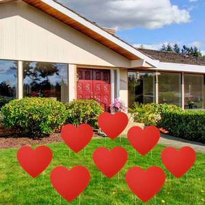 lot 11142 image: Valentines Day Outdoor Decorations Heart Shape Yard Sign with Stakes Red Heart Pathway Marker Gifts for Wedding Anniversary Party Garden Yard Lawn Decor (8 Pieces)