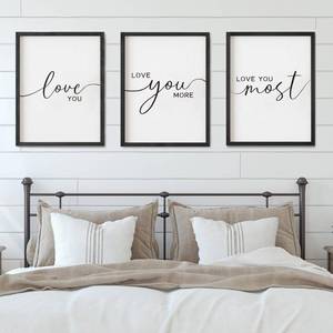 lot 11144 image: Set of 3 Love You More Sign I Love You Most Sign Wall Decor for bedroom room and living room (11x14 inches, Black)