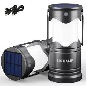 lot 11147 image: Lichamp 2-Pack Solar Camping Lantern, USB Rechargeable LED Lanterns Battery Powered Pop Up Flashlight Lamps with Three Modes Power for Power Outages Hurricane Supplies Emergency Indoor & Outdoor