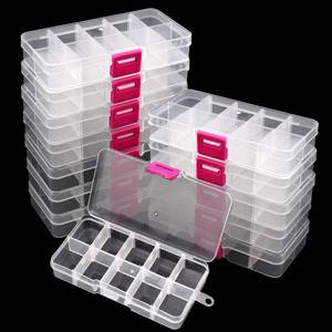 lot 11154 image: TAICHEUT 32 Pack 10 Grid Plastic Jewelry Organizer Box, 5 x 2.5 Inch Plastic Box with Removable Dividers Clear Divider Storage Boxes for Beads, Jewelry and DIY Crafts