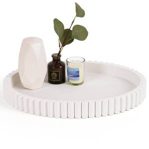 lot 11169 image: Cathyeen Oval Tray for Coffee Table Decor, 15 Concrete Tray, Table Centerpieces Decorative Trays for Home Decor, Modern Decorative Trays for Coffee Tables, Centerpiece Trays, White