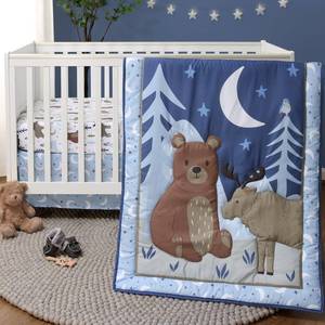 lot 11175 image: The Peanutshell 3 Piece Baby Crib Bedding Set for Boys - Newborn, Infant & Toddler Nursery Bed Set Decor with Fitted Crib Sheet, Dust Ruffle Comforter - Under The Stars