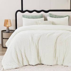 lot 11176 image: CozyLux Fluffy Queen Comforter Set - Super Soft Faux Fur Cream White Comforter Queen Size, Winter Warm Fleece Bedding Set, 3 Pieces Plush Fuzzy Bed Set (1 Shaggy Comforter, 2 Pillowcases)