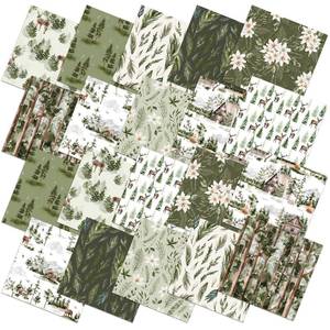 lot 11178 image: Hahafelt 10 Pcs 18 x 22 Inch Watercolor Forest Fat Fabric Bundles Woodland Precuts Quilted Fabric Squares Reindeer Tree Flower Printed Sewing Material Green Patchwork for DIY Craft Sewing