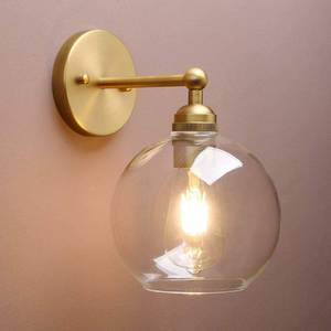 lot 11182 image: Yosoan Brass Boho Vanity Vintage Gold Bathroom Wall Sconce, Indoor Hardwired Wall Mounted Industrial Fixture Lights with Double Hole Round Glass Lamp for Mirror, Living Room, Hallway(Antique)
