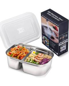 lot 11183 image: Buddew 1.5L 304 Stainless Steel Inner Container with Compartments Electric Lunch Box, Removable Replacement Tray with Sealed Silicone Cover, Easy to Clean, Eco Friendly and Dishwasher Safe