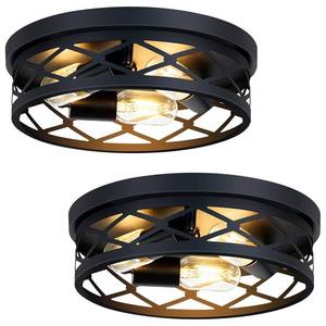 lot 11184 image: SKEJAO, 2 Pack Flush Mount Ceiling Light Fixture, Black, for Hallway, Kitchen, Farmhouse, Bedroom (13 x 13 x 3.93 inches, 2400 lumens, Dimmable, 2 Count)