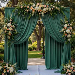 lot 11189 image: 10 ft x 10 ft Wrinkle Free Hunter Green Backdrop Curtain for Parties, Polyester Dark Green Photo Backdrop Drapes 2 Panels 5x10ft for Baby Shower Wedding Birthday Party Photography Curtains