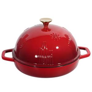 lot 11197 image: Flavehc Cast Iron Bread Oven With Cloche Lid for Baking - Red Enameled Dutch Oven With Dome Lid for Sourdough - 5 qt