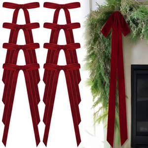 lot 11210 image: Glitinsel 24 Pcs Velvet Bows for Christmas Tree Vintage Ribbon Bows for Crafts Garland Home Coquette Wedding Birthday Decor(10 x 18 Inch, Width of 1,Dark Red)